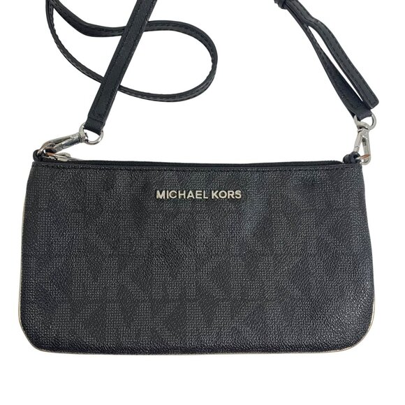 Michael Kors Jet Set Black Signature Logo Crossbody Bag w/ Adjustable Strap - Picture 2 of 12